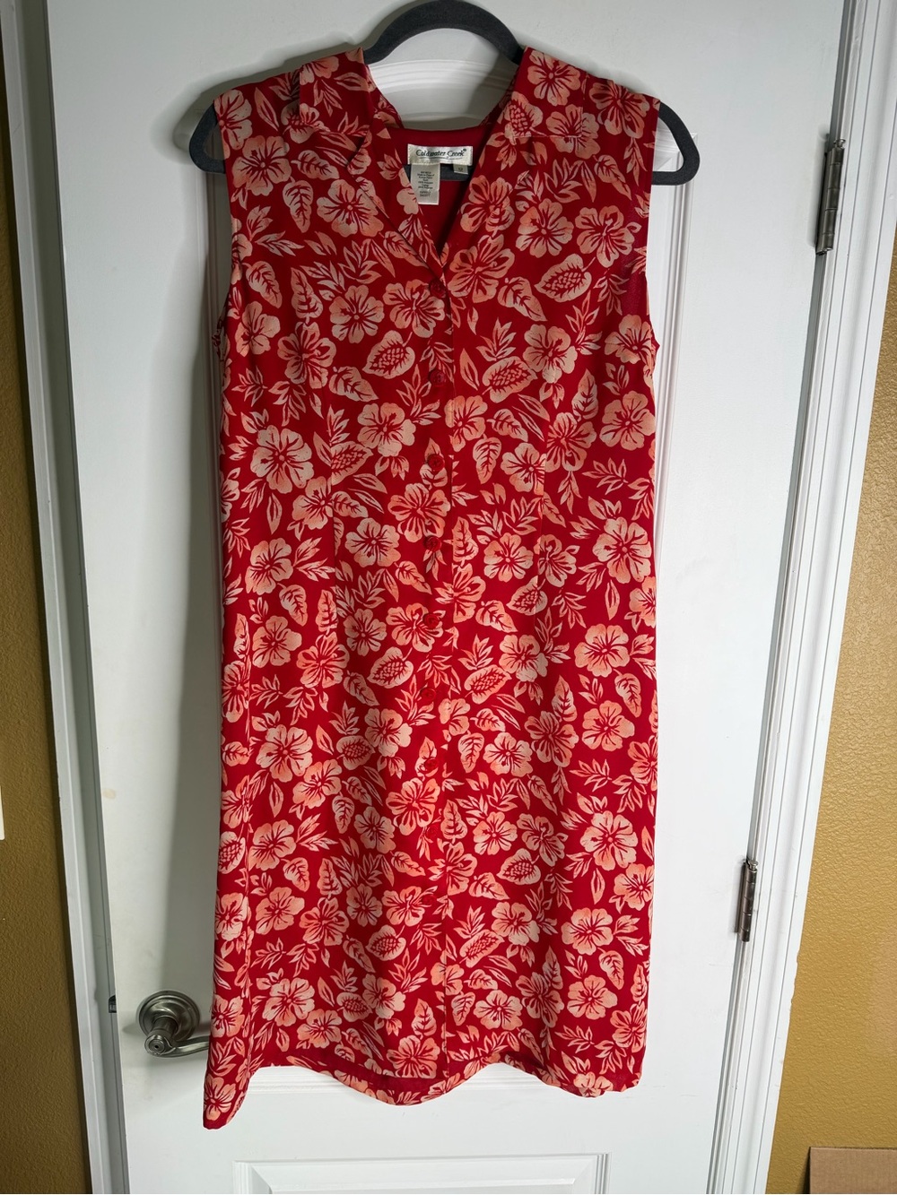 Coldwater Creek Red Floral Sleeveless Midi Dress